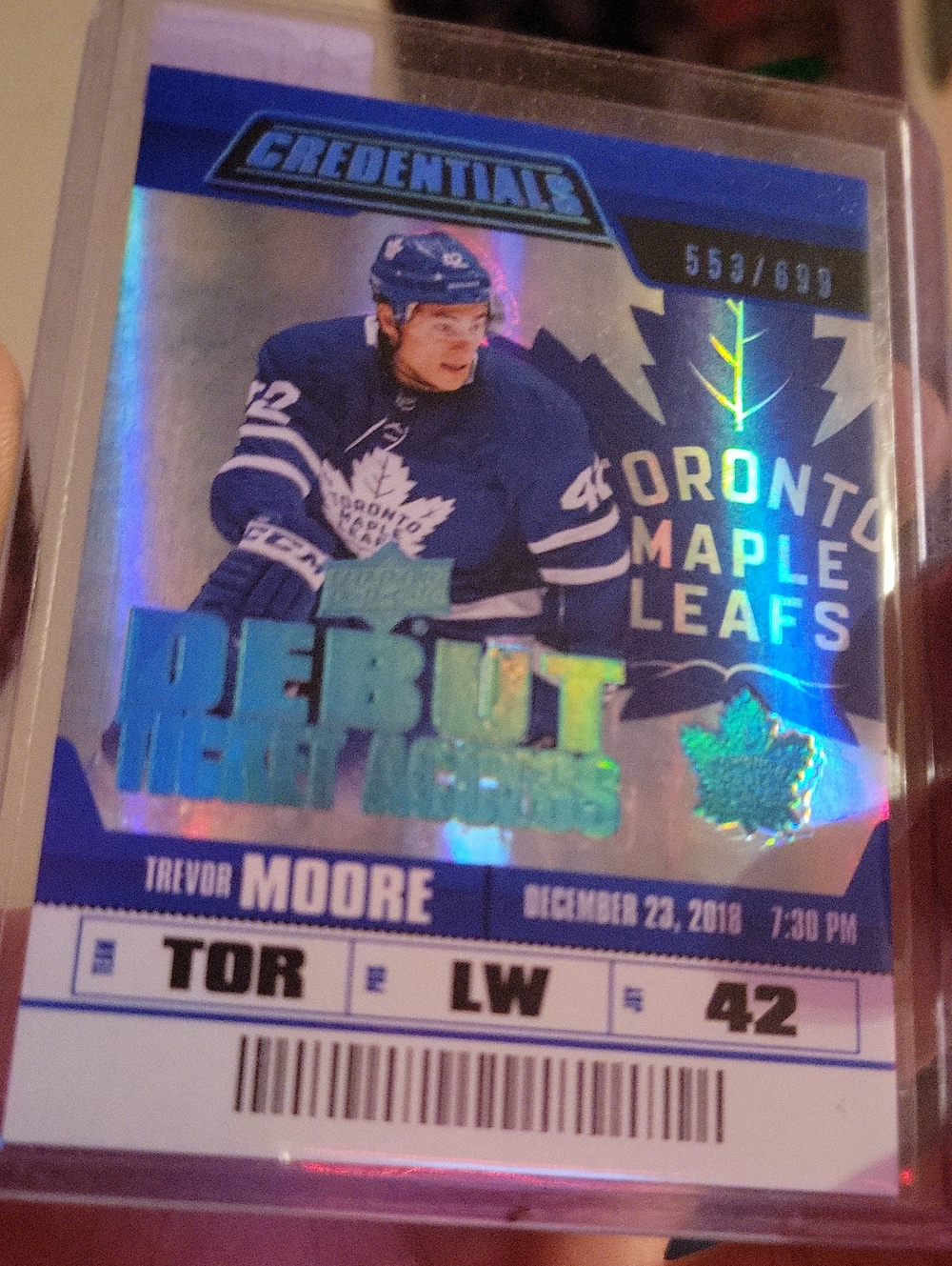 Toronto Maple Leafs Trevor Moore Debut Credentials Holo Card - Blue